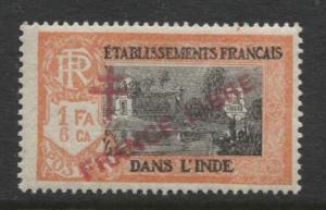 French India - Scott 166 -Overprint Libre Issue-1942 MVLH- Single 1f 6ca Stamp