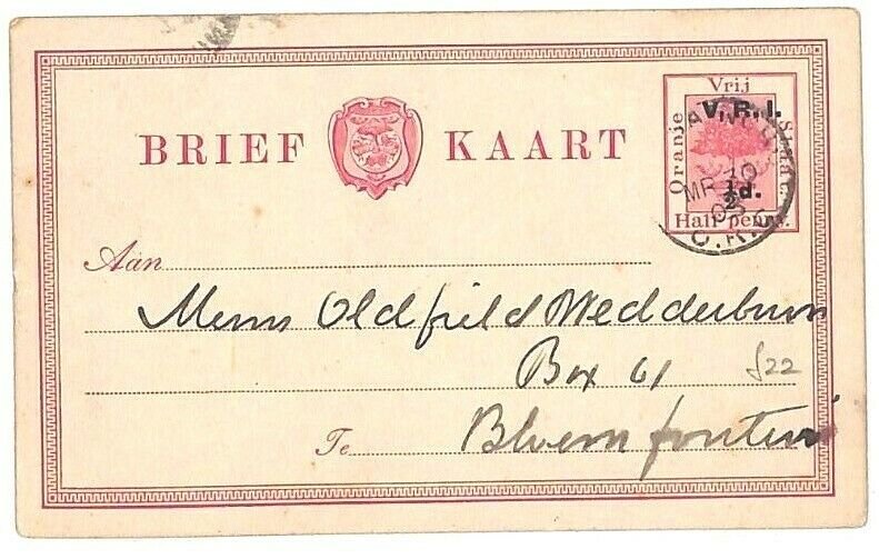 Orange Free State BRITISH OCCUPATION *VRI* Overprint Stationery Card 1900 Gi-180