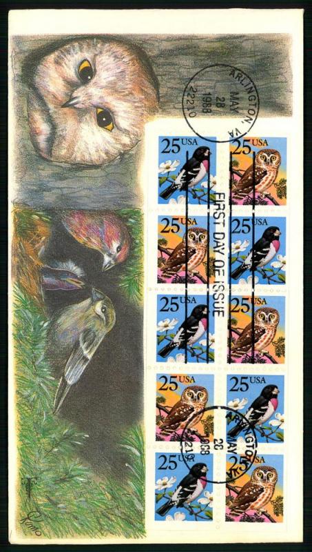 #2285a Owl & Grosbeak Booklet Pane - Gill Craft Cachet MG