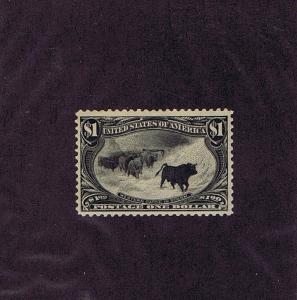 SC#292 UNUSED, RE-GUMMED $1 WESTERN CATTLE IN STORM, 1898, 2018 PF CERT, LOOK