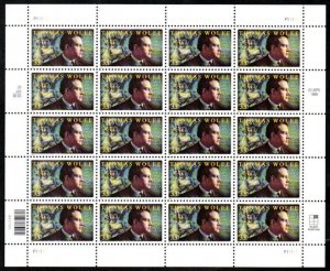 MALACK 3444 VF/XF OG NH, 33c Thomas Wolfe Sheet, ric..MORE.. sheet3444