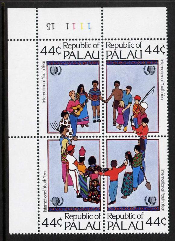 Palau 89a TL Plate Block MNH International Youth Year, Music