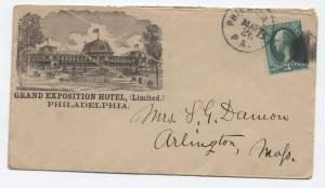 1870s Philadelphia PA 3ct banknote cover Grand Exposition Hotel [S.4543]