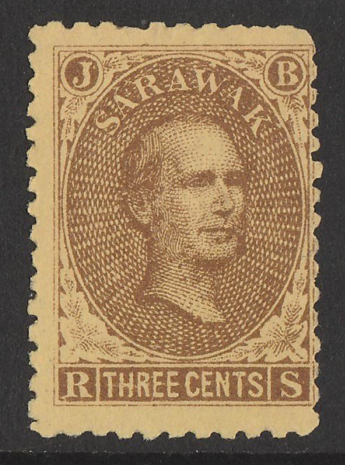 SARAWAK : 1869 Brooke 3c brown on yellow (left pane pos.40). 