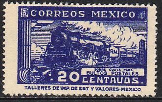 MEXICO Q4, 20cents PARCEL POST, STEAM ENGINE. UNUSED, NG. F-VF