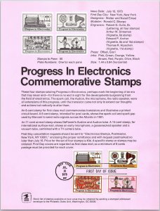 USPS SOUVENIR PAGE PROGRESS IN ELECTRONICS COMMEMORATIVE STAMPS 1973