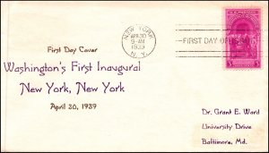 Scott 854 3 Cents Washington Inauguration Louis Nix FDC Typed Addr Planty 854-48