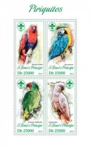 St Thomas - 2013 Parrots on Stamps - 4 Stamp Sheet - ST13414a