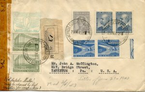 ARGENTINA 1943 REGISTERED CENSORED COVER TO TARETUM PA USA