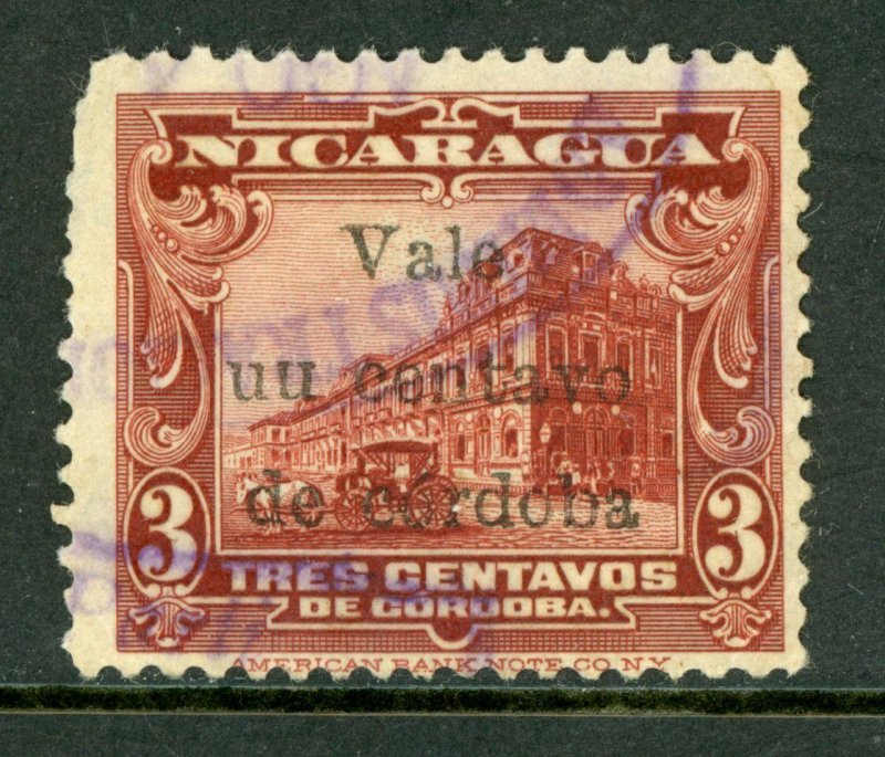 Nicaragua 1918 Cathedral Provisional 1/3¢ Scott 372v UU VFU M479 