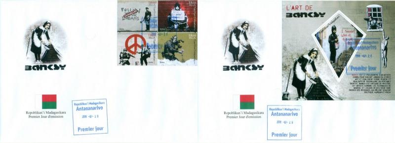 Banksy Street Art Graffiti Paintings Madagascar FDC first day covers set