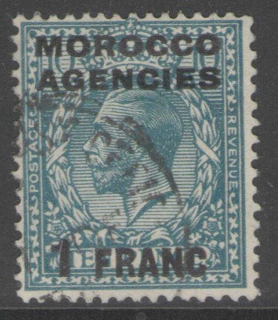 MOROCCO AGENCIES SG199 1917 1f on 10d TURQUOISE-BLUE FINE USED