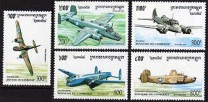 Cambodia 1452-1457, MNH. Mi 1529-1533, Bl.215. World War II Aircraft. Boeing.