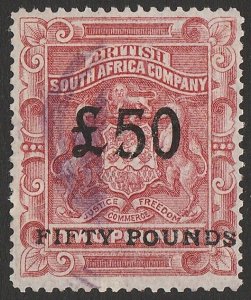 RHODESIA 1896 '£50 FIFTY POUNDS' on Arms £2. Bft 5 cat £650++. Rare Revenue.