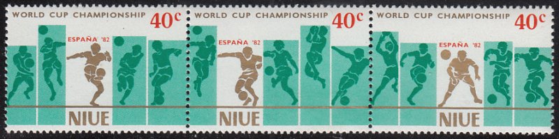 Niue 1981 MNH Sc #345 Strip of 3 40c Soccer players World Cup 82