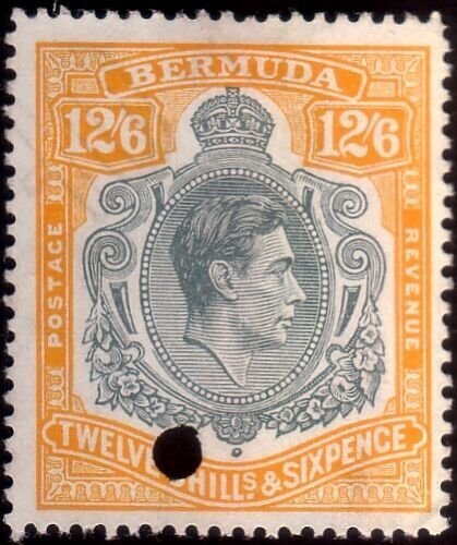 BERMUDA GVI 12/6d perf 13 SG120e fiscally used.............................42230 