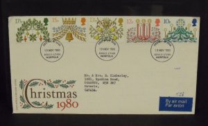 15480   GREAT BRITAIN   FDC # 928-932     Christmas 1980