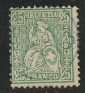 Switzerland Scott 55 Used 1867-78 Blue cancel Thin adhesion