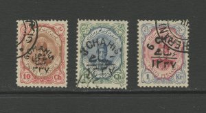 IRAN 607-609, 1918 SHAH QAJAR, SURCHARGED, USED (IR900h)