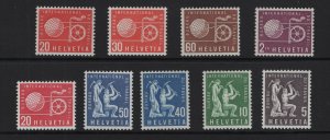 Switzerland  for International labor  #3O94-3O102  MNH  1956-60 miners and globe