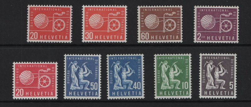 Switzerland  for International labor  #3O94-3O102  MNH  1956-60 miners and globe
