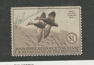 United States, Postage Stamp, #RW7 Used, 1940 Duck Hunting Permit