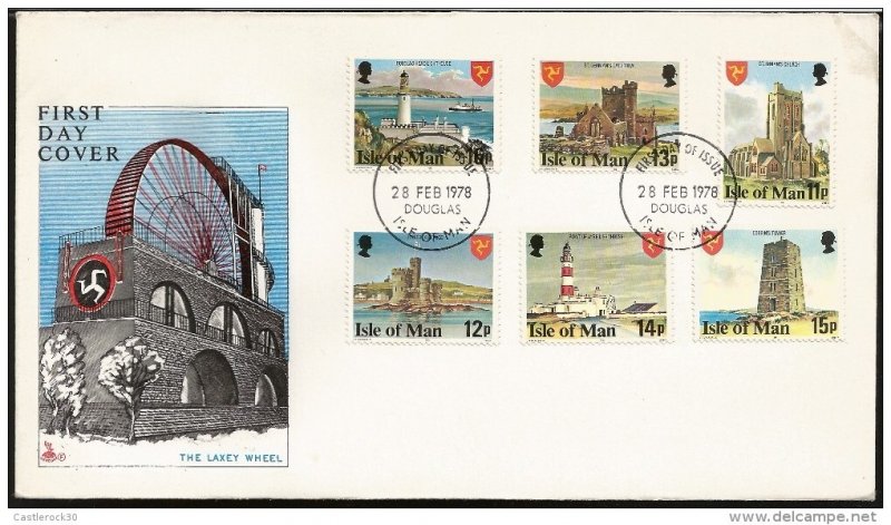 A) 1978 GREAT BRITAIN ISLE OF MAN,THE LAXEY WHEEL CASTLE, BAY, FDC