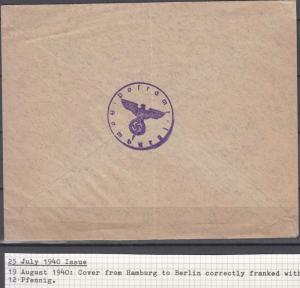 Germany - 19.8.1940 6pf+4 Reunion as MeF on cover Hamburg - Berlin (2041)