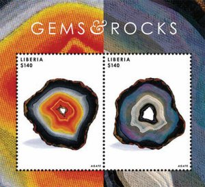 Liberia - 2013 - GEMS AND ROCKS - Souvenir Sheet of 2 Stamps - MNH