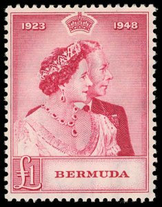 BERMUDA Sc 134 VF-XF/MNH - 1948  £1 - King George VI & Queen Elizabeth