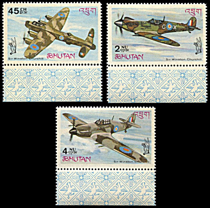 Bhutan 88-88B, MNH, Battle of Britain and Winston Churchill Birth Centennial