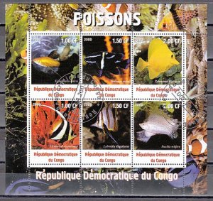 Congo Dem., 2000 Cinderella issue. Tropical Fish, sheet of 6. Canceled. ^