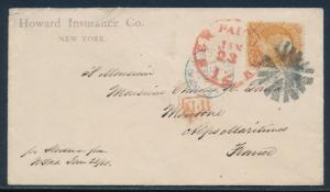 #71 ON COVER NY TO MENTONE, FRANCE W/ RED CANCEL; PF CERT CV $410.00 BQ7255