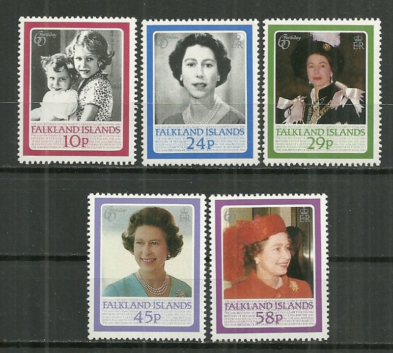 1986 Falklan Islands 441-5 Queen Elizabeth 60th Birthday C/S MNH