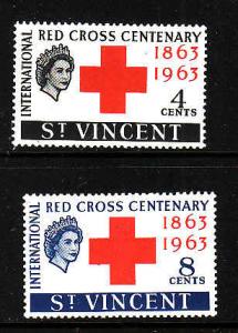 St Vincent-Sc#202-3-unused light hinged set-Red Cross-1963-Omnibus-