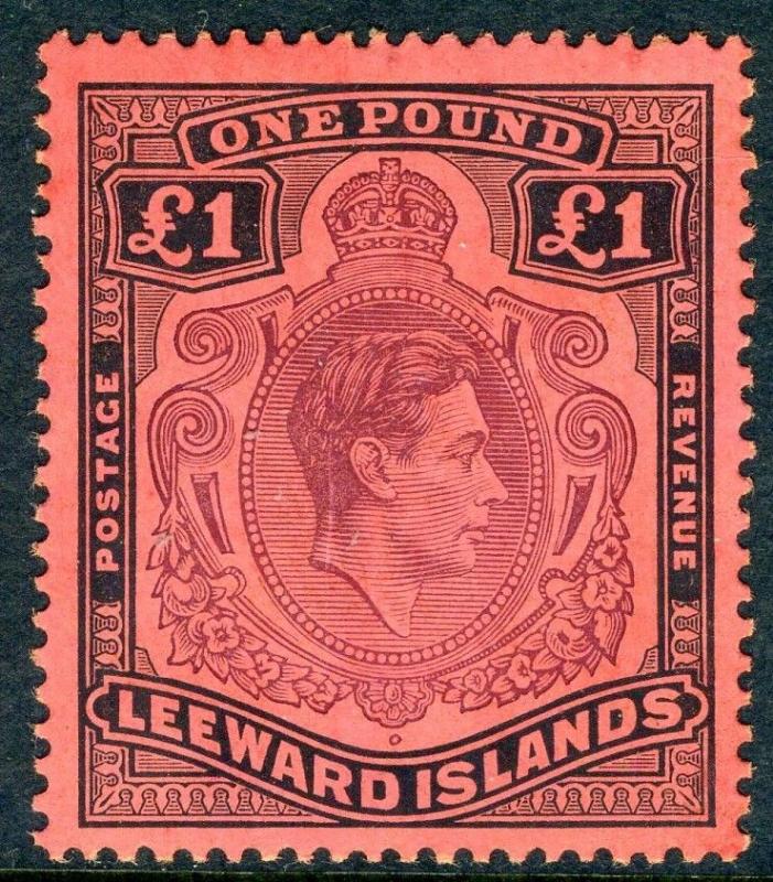 LEEWARD ISLANDS-1942 £1 Purple & Black/Carmine.  A mounted mint example Sg 114a