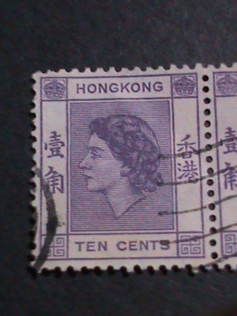 ​HONG KONG-1954 SC#186- 68 YEARS OLD-QUEEN ELIZABETH II USED PAIR-FANCY CANCEL