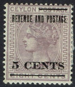 CEYLON 1885 QV 5 CENTS ON 8C