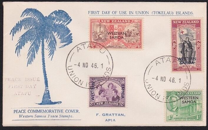 TOKELAU IS 1946 cover ATAFU / UNION ISLANDS cds, FDC Samoa Peace..........B1147A
