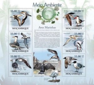 Mozambique - 2010 Sea Birds on Stamps - 6 Stamp  Sheet 13A-343