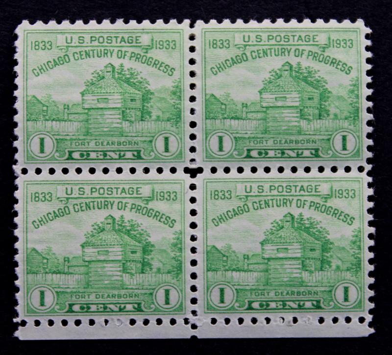 US STAMP Sc# 728 BLOCK  +  FDC FORT DEARBORN CHICAGO BLOCK - May 25, 1933.