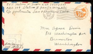 1944 United States Stamped Env Scott #UC4 World War II from Guadacanal Censored