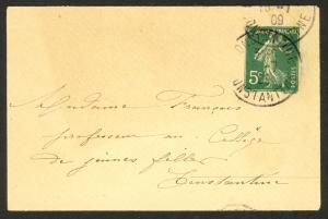 FRANCE USED IN ALGERIA 1909 5c Sower Postal Stationery Envelope Mi. U28 VFU