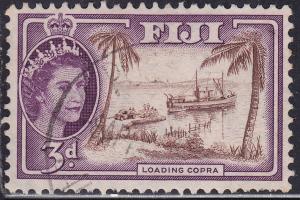 Fiji 152 USED 1956 Loading Copra On Ship, Palm Trees