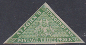 NEWFOUNDLAND 1860 MINT OG 3d GREEN SG11  3  MARGINS CAT 