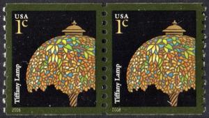 SC#3758A 1¢ Tiffany Lamp Coil Pair (2008) MNH