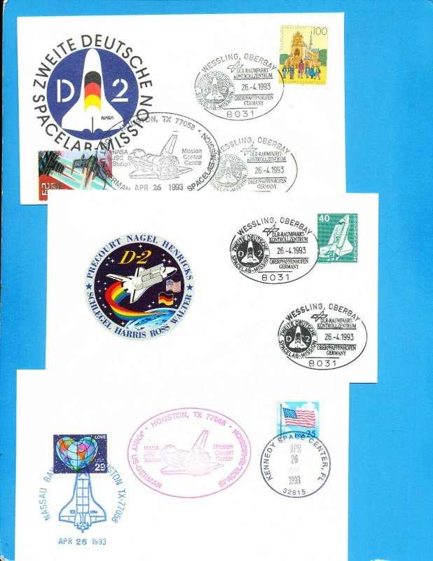 Space Shuttle STS-55- Spacelab D2 - Germany & USA franking covers - Apr 26, 1993