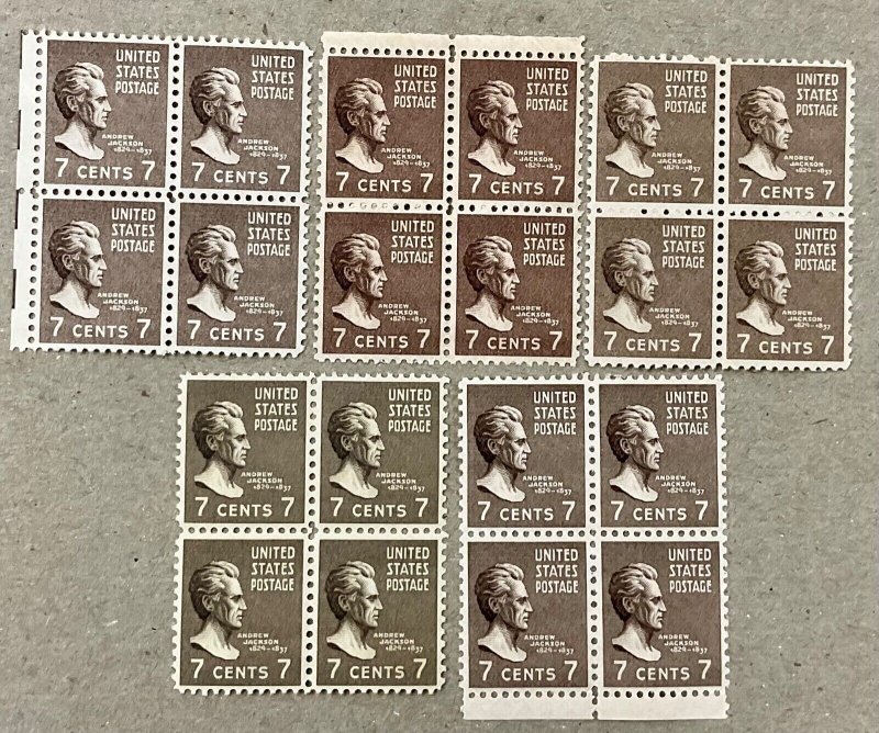 812 Andrew Jackson Prexie Series F/VF MNH 7c 20 stamps FV $1.40 issued 1938