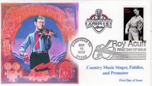 AO-3812-3, 2003, Roy Acuff, Add-on Cachet, First Day of Issue, Pictorial Postmar