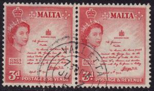 Malta - 1956 - Scott #252 - used pair - King's Scroll